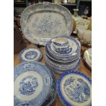 A selection of vintage ceramics including blue and white wares Old Willow pattern