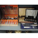 A selection of vintage cutlery and flatware all boxed including Webster and Hill canteen