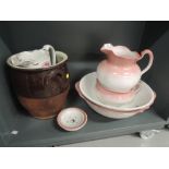 A selection of vintage ceramics including wash jug and bowl set