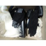 A selection of vintage ladies gloves and handbag