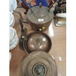 A selection of vintage copper wares including kettle