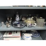 A selection of vintage plated and similar wares including art deco tea pots