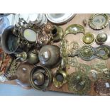 A selection of vintage brass wares including elaborate frame