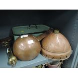 A selection of vintage kitchen items including copper posser head and scoop