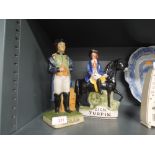 Two vintage Staffordshire flat back style figures Napoleon and Dick Turpin