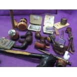 A selection of vintage tobacco pipes and cigarette lighter by Ronson Mosda etc
