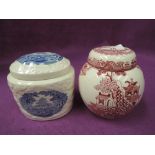 Two vintage transfer printed ceramic lidded containers by Masons