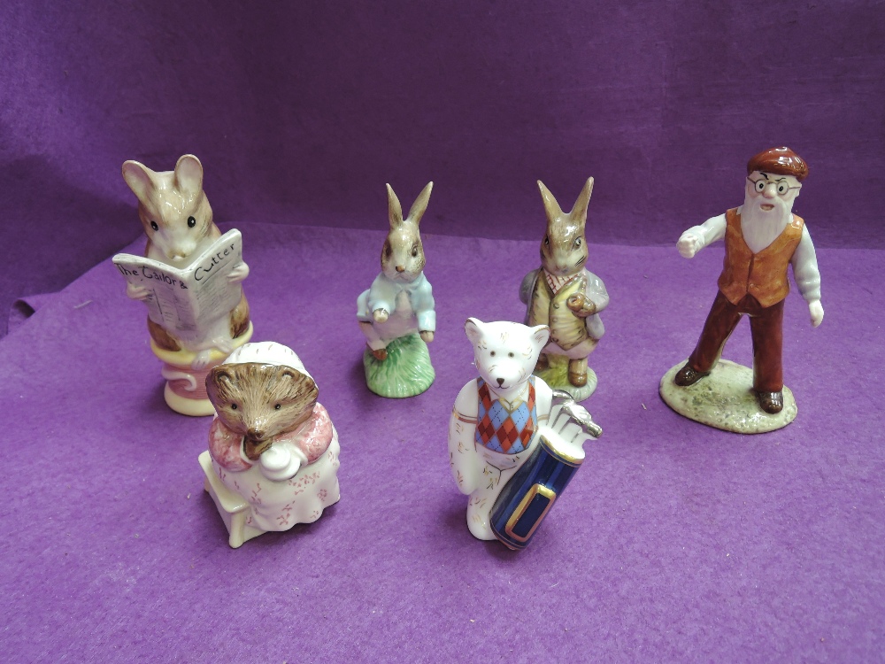 Five Royal Albert Beatrix Potter figures, Mr McGregor, Mr Benjamin Bunny, Peter Rabbit, Mrs Tiggy