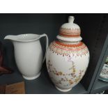 Two large vintage ceramics lidded jar and wash jug pitcher