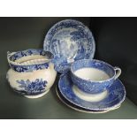 A selection of vintage blue and white wares including Spode