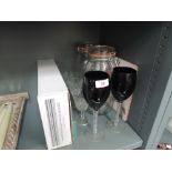 A selection of vintage glass wares including spiral twist stem black glass