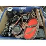 A box containing Oculars and Binoculars including G Fournier, Paris Telemax 6x18