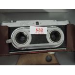 An Edixa Stereo Camera, with Steinheil Munchen Cassar F3.5/35 lenses. In leather case
