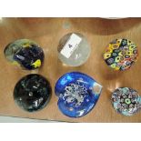 A selection of paperweights including millefiori