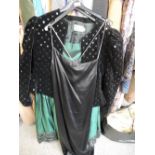 A 1980's black silk evening dress with diamante straps by Benny Ong, size 14, a 1980's German long