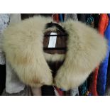 A fox fur shoulder stole and a Canadian dark brown mink tail hat