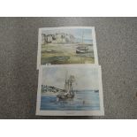 Two vintage prints of ships and docks