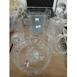 A selection of cut glass including crystal clock, decanter etc