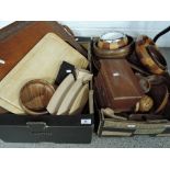 Two boxed of treen ware including turned bowls trays etc