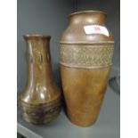 Two vintage copper pressed vase with art nouveau design