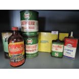 A selection of vintage garage and motor related items including Castrol cans