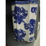 A large blue and white ware umbrella stand