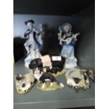 A selection of vintage figures and figurines including Stef collie dog