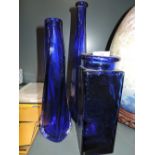 A selection of vintage blue bohemian style glass