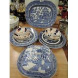 A selection of vintage blue and white wares