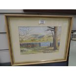 A vintage watercolour depicting local landscape signed K C Bishop