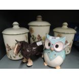 A selection of vintage ceramics including lidded owl