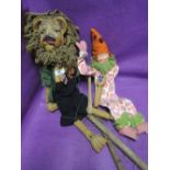 Two vintage string puppets, Lion & Clown