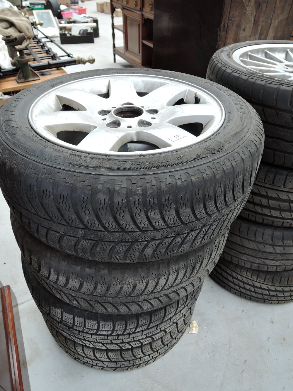 A set of car tyres and alloy rims