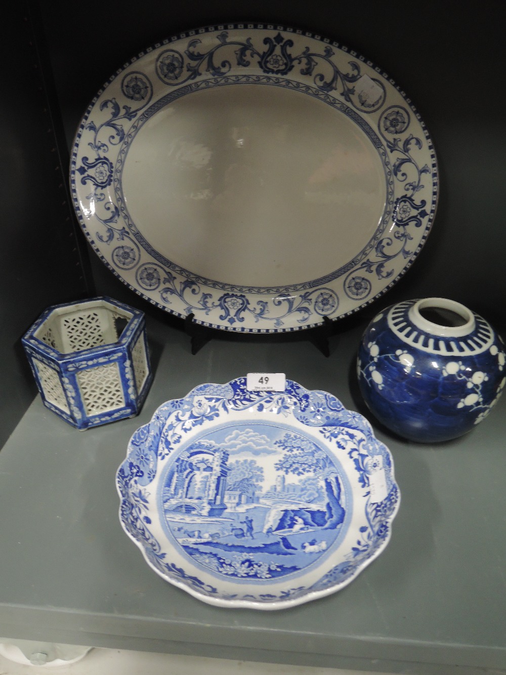 A selection of vintage blue and white ceramic including Chinese ginger jar