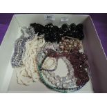 A selection of costume jewellery necklaces including diamante, titanium collarette, hematite,