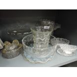 A selection of vintage glass wares including tazza