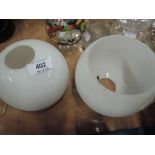 Two small milk glass opaline light shades