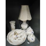 A selection of vintage ceramics by Aynsley including table lamp