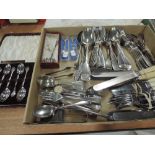 A selection of vintage flatware cutlery and table items