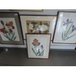 Three vintage Japanese / Chinese screen prints and painted still life of flowers and blossum