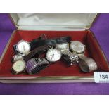 A small jewellery case containing six wrist watches including Lings, Cyna etc