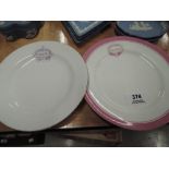 Two china plates stamped with Elm Street Methodist Church, Fleetwood