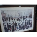 A large vintage print after L S Lowry titled the Prayer Meeting