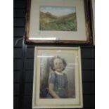 A vintage watercolour signed R Atkin and photo print
