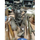 A selection of vintage hardware items including copper spray can and beech jack plane