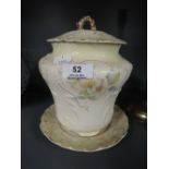 A vintage ceramic lidded urn and plate by Crown pottery Tyne