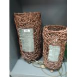 A pair of vintage rustic shabby chic style table lamps