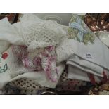 A selection of vintage fabrics linen and crochet works