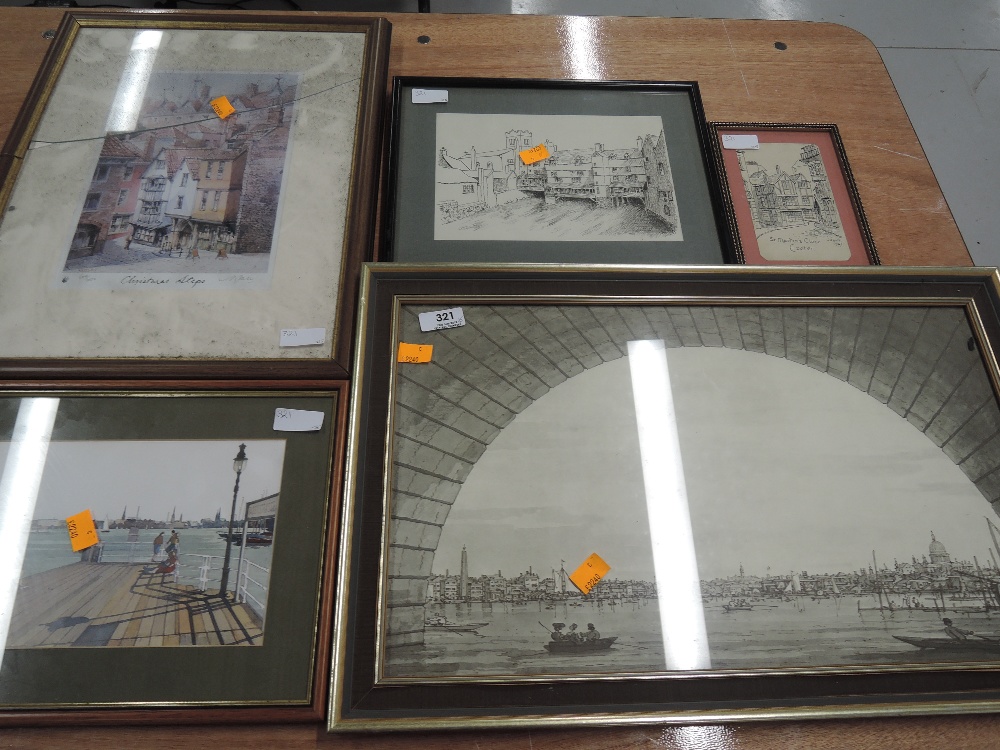 A selection of vintage prints and two original sketches