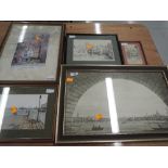 A selection of vintage prints and two original sketches